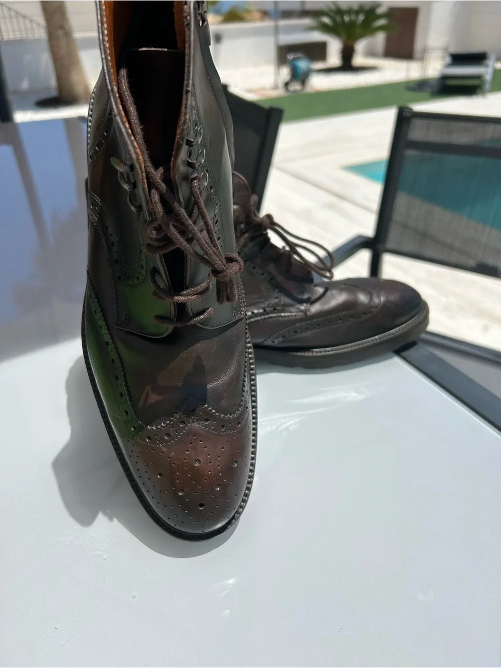 Massimo Dutti Dark Brown Leather Brogue Chukka Boots